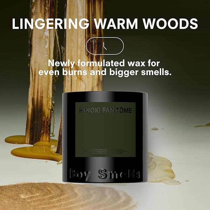 Hinoki Fantôme Scented Candles for Men and Women - 8.5 oz - Soy, Coconut Wax Candle Blend - Aromatic Candles for Home with Japanese Cypress, Jasmine and Smoked Amber - 50-Hour Burn - Cotton Wick