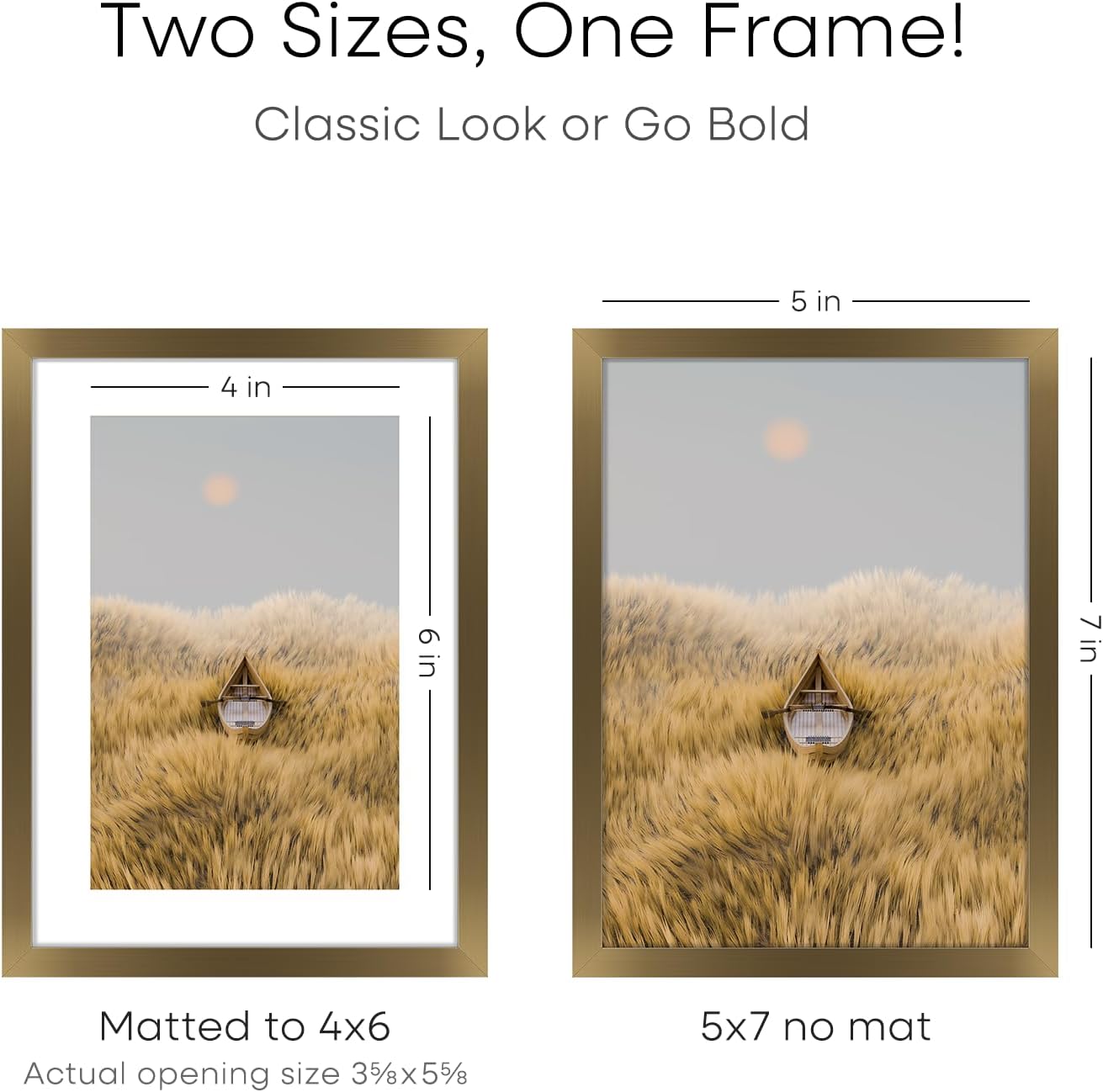 Homeforia 5x7 Picture Frame Bronze, High End Metal 5 x 7 Brass Frames with Mat 4 x 6 for Art, 5x7 Desk Frame Matted to 4x6 inch Photo, 5 by 7 Wall or Tabletop Frame, Tempered Glass, Wall Kit, Set of 1