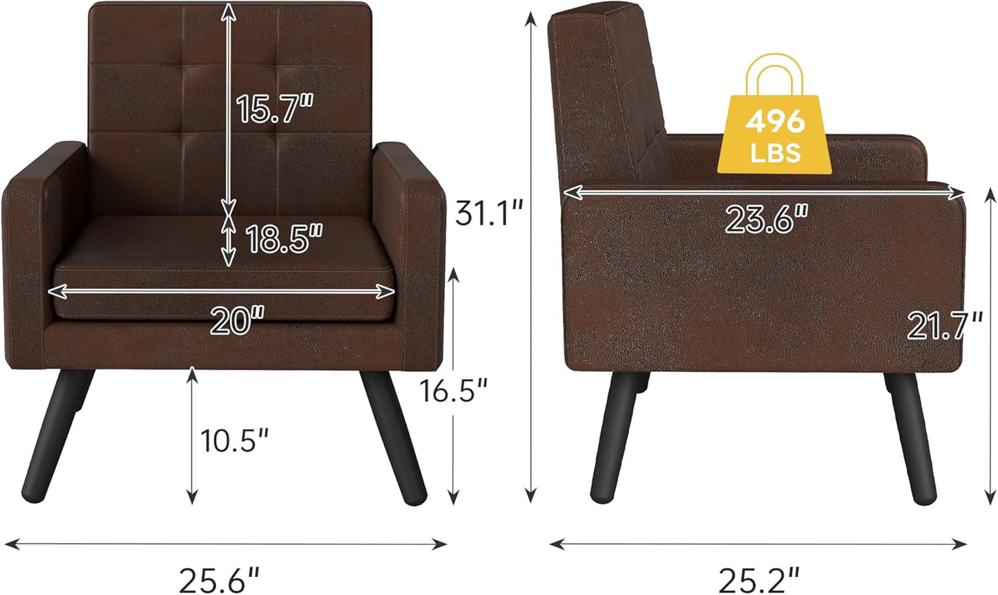 Kromax Mid-Century Modern Accent Chair for Living Room, 496 Lb. Weight Capacity, Dual Armrests, Comfy Extra Large Seat, Timeless Style Perfect for Reading & Relaxing, Bronze