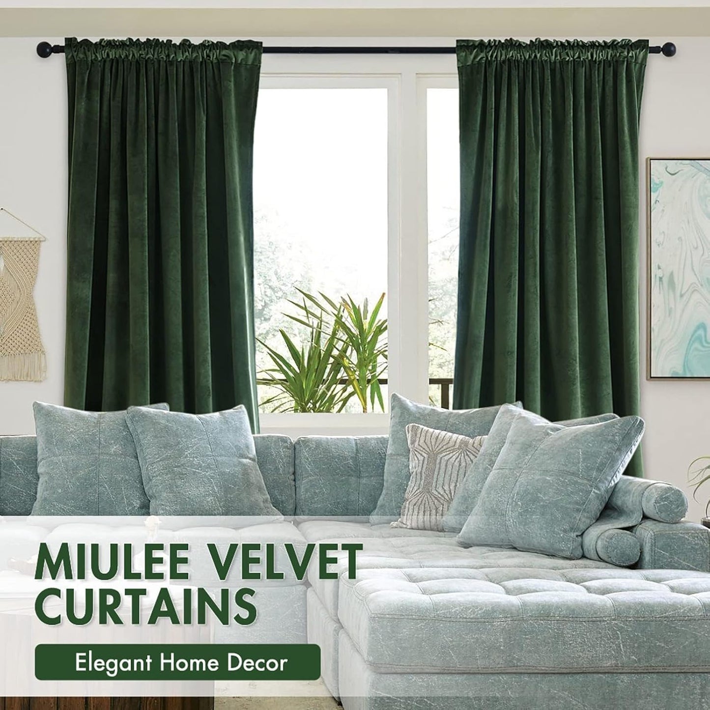 MIULEE Olive Green Velvet Curtains Thermal Insulated Blackout Curtain Drapes for Bedroom Living Room Darkening 92 Inches Long Curtains Panels Rod Pocket Set of 2