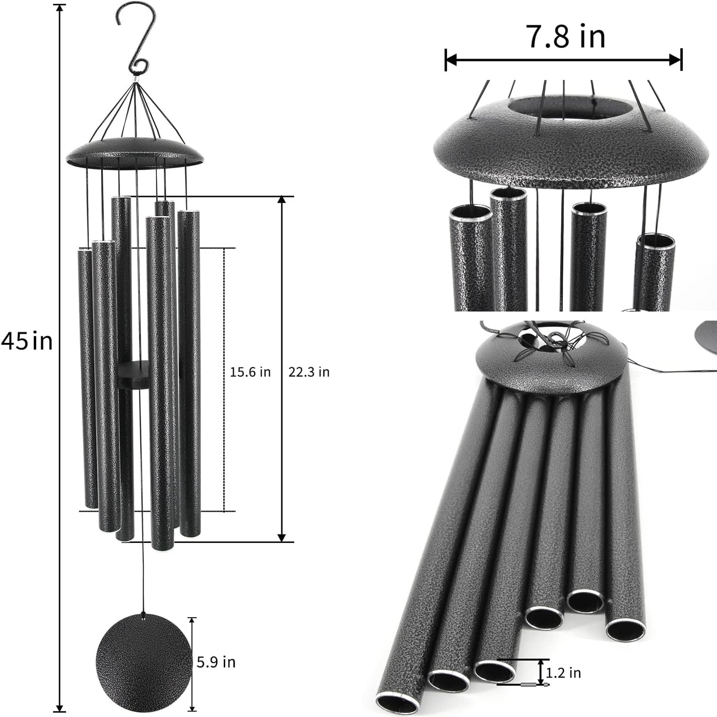 ASTARIN Wind Chimes Outdoor, 45-Inch Memorial Wind Chimes with 6 Heavy Tubes, Unique Outdoor Decor, Sympathy Gifts, Black Grey
