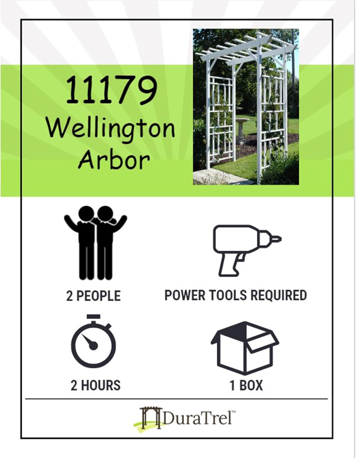 Dura-Trel Wellington Arbor, Vinyl Garden Archway for Outdoors, White, 72" x 85" - Backyard Decorative Arch for Pathways & Entrances w/ Trellis Sides for Climbing Plants, Vines & Flowers