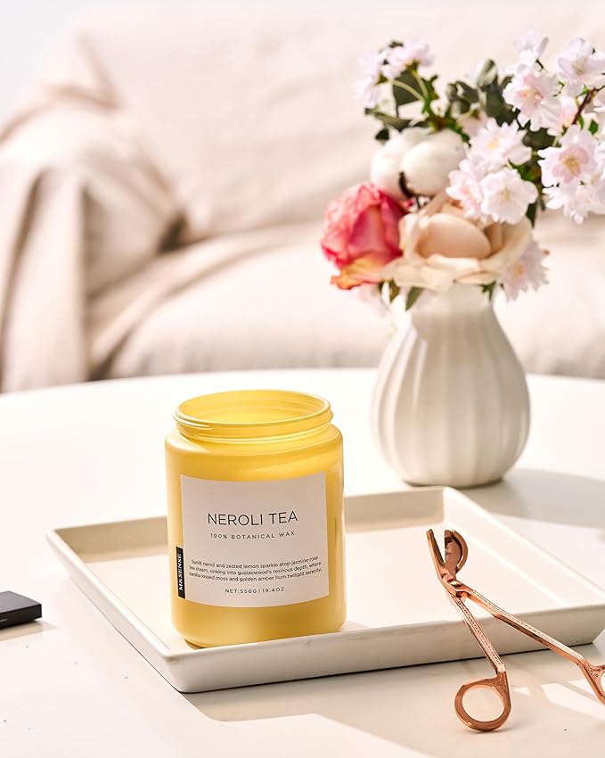 M&SENSE Neroli Tea Scented Candle, 19.4oz 110 Hours Long Lasting Burn 2 Wick Non Toxic Natural Soy Wax Candle for Women, Slow Burning Home Fragrance Gifts for Stress Relief & Relaxing