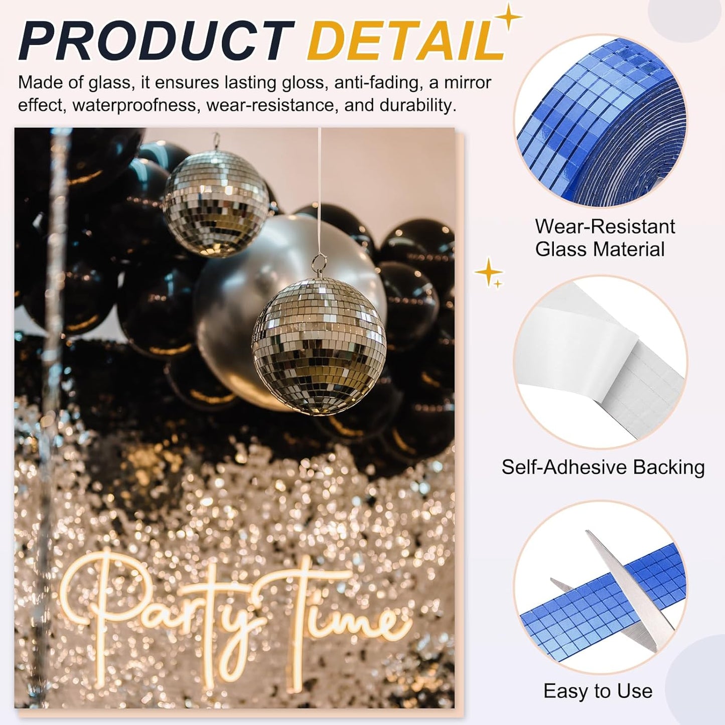 PATIKIL 5x5mm Self Adhesive Mirrors Mosaic Tiles, 3600 Pcs Square Mini Glass Mosaic Disco Tile Sticker for DIY Craft Disco Ball Party Decoration, Blue