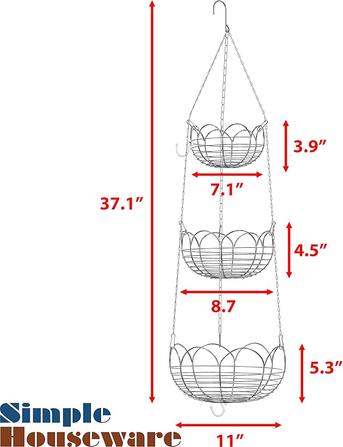 Simple Houseware Modern 3-Tier Hanging Fruit Basket, Chrome