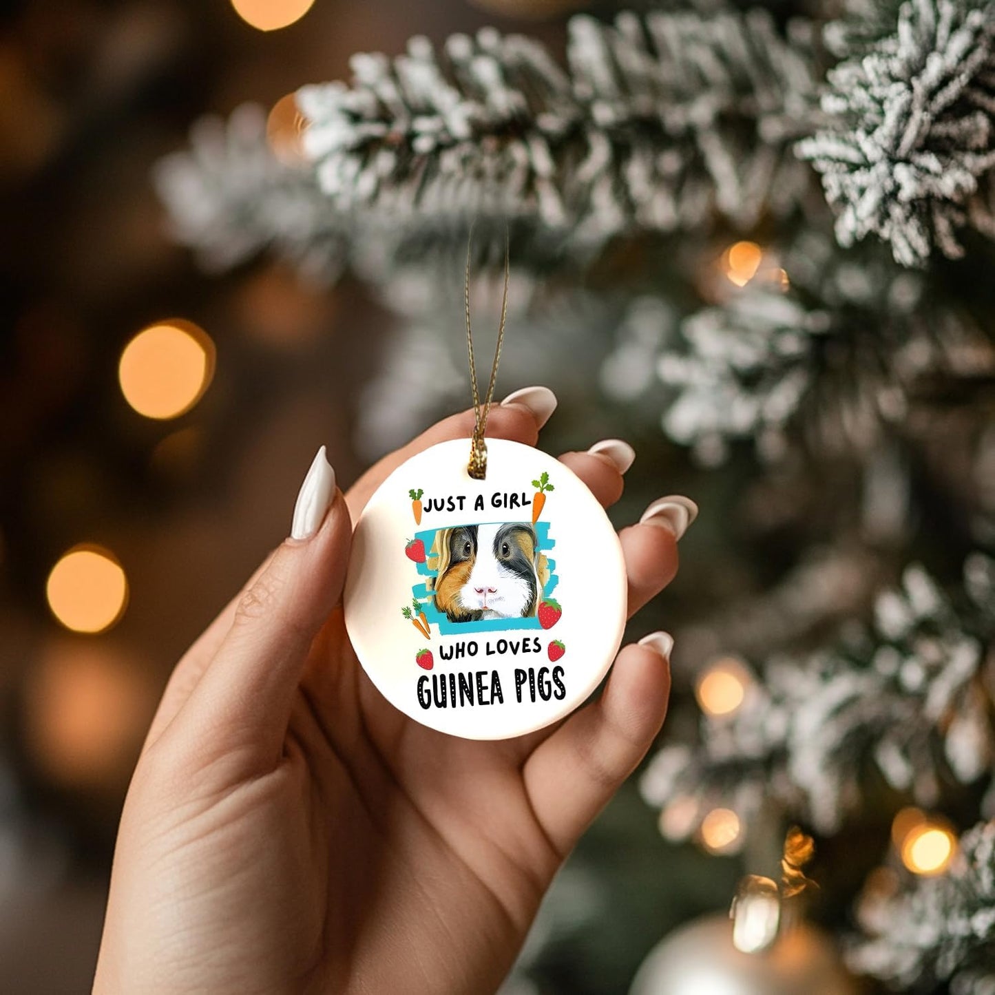 Guinea Pig Ornament, Guinea Pig Ornaments for Christmas Tree, Guinea Pig Gifts for Lovers Women, Just a Girl Who Loves Guinea Pigs Ceramic Ornaments, Guinea Pig Decorative Hanging Ornament