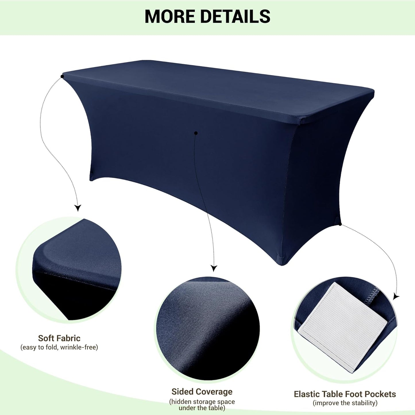 Obstal 6ft Stretch Spandex Table Cover for Standard Folding Tables - 2 Pack Universal Rectangular Fitted Tablecloth Protector for Wedding, Banquet and Party, 72L x 30W x 30H Inches, Navy Blue, 2pc