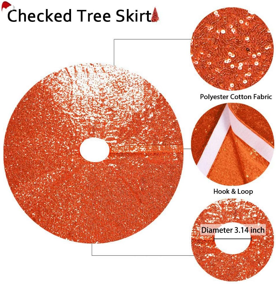 Partisout Orange Sequin Tree Skirt Glitter Christmas Trees Skirts 36Inch for Colorful Holiday Halloween Celebration Supplies