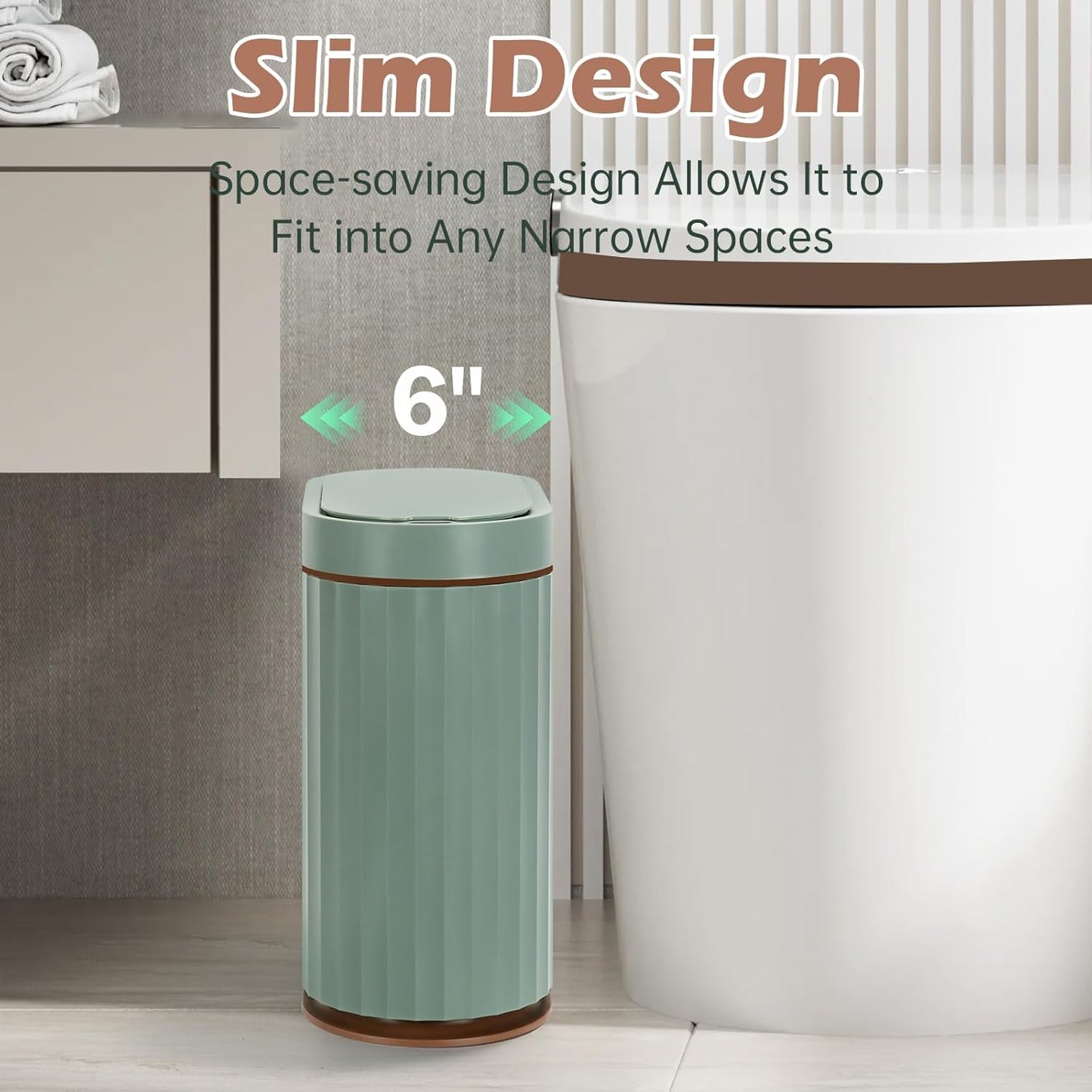 ELPHECO Bathroom Trash Can with Automatic Lid 2 Gallon Sensor Trash Bin, Smart Garbage Can IPX5 Waterproof Trash Bin, Small Slim Trash Can, Motion Sensor Wastebasket for Office, Kitchen, Sage Green