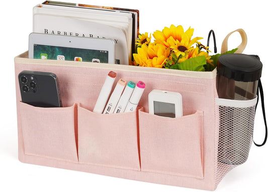 Bedside Storage Caddy/Bedside Hanging Storage Bag for Headboards Bunk Beds Dorm Rooms Book Phone Magazine Holder (New Pink)