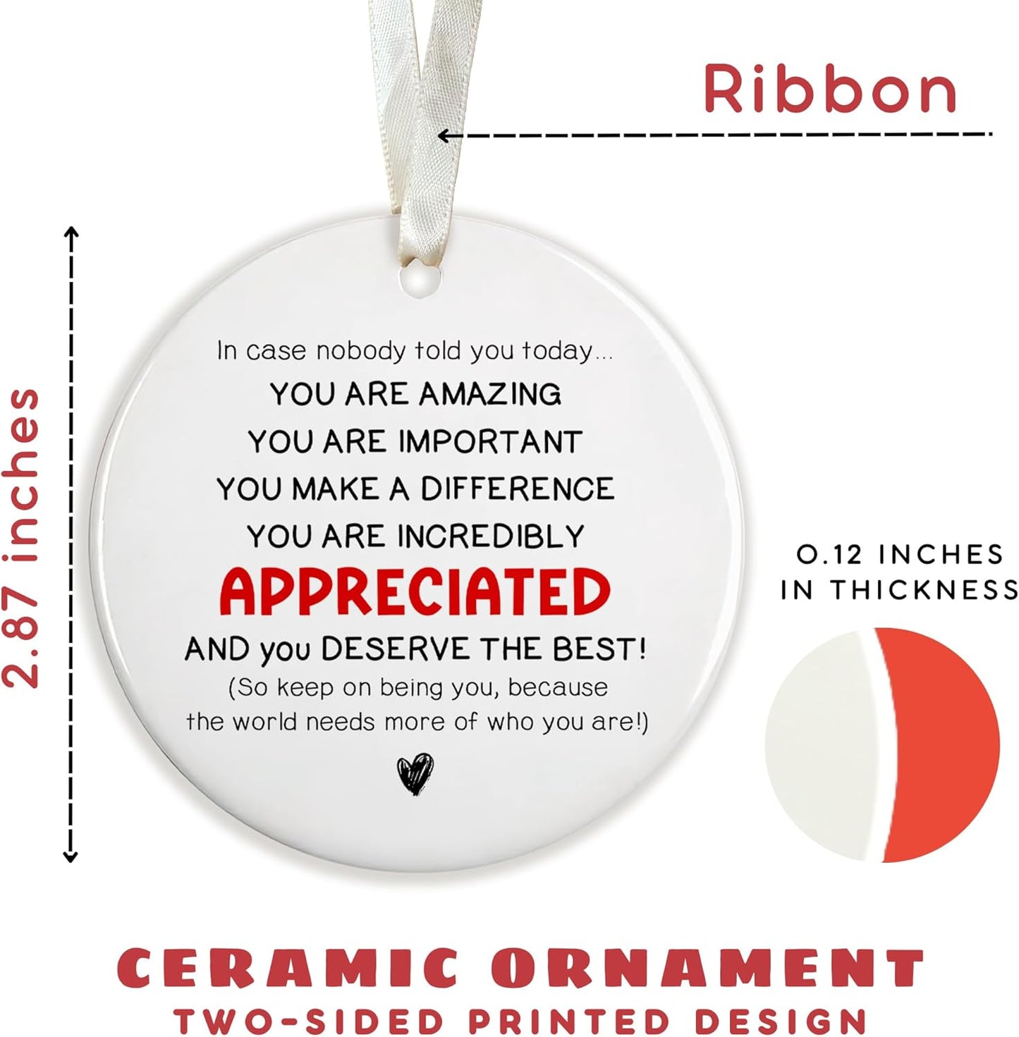 Inspirational Christmas Ornaments, Motivational Christmas Ornaments - Thank You Ornament for Tree - Inspirational Gifts for Women, Motivational Positive Gifts - Ceramic Ornament 2025