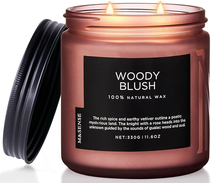 M&SENSE Rose Oudwood Scented Candle, 11.6oz 70 Hours Natural Soy Wax Long Lasting Slow Burning Candles, 2 Wick Relaxing Aromatherapy Gifts for Home Decor