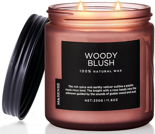 M&SENSE Rose Oudwood Scented Candle, 11.6oz 70 Hours Natural Soy Wax Long Lasting Slow Burning Candles, 2 Wick Relaxing Aromatherapy Gifts for Home Decor