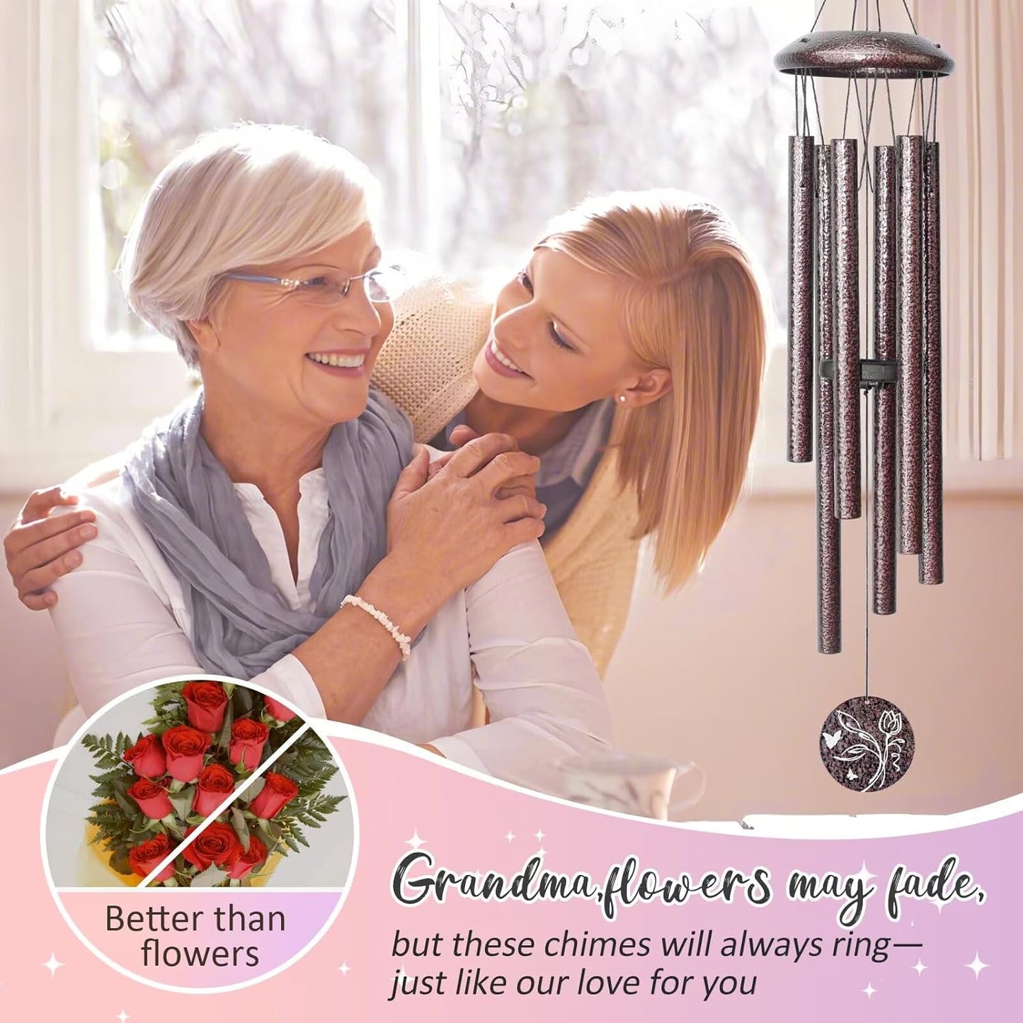 Gifts for Grandma, 25''Wind Chimes, Grandma Birthday Gifts for Grandmother from Granddaughter Grandson Grandkids, Mothers Day, Thanksgiving, Christmas Day Gift Ideas for Love Rreminder