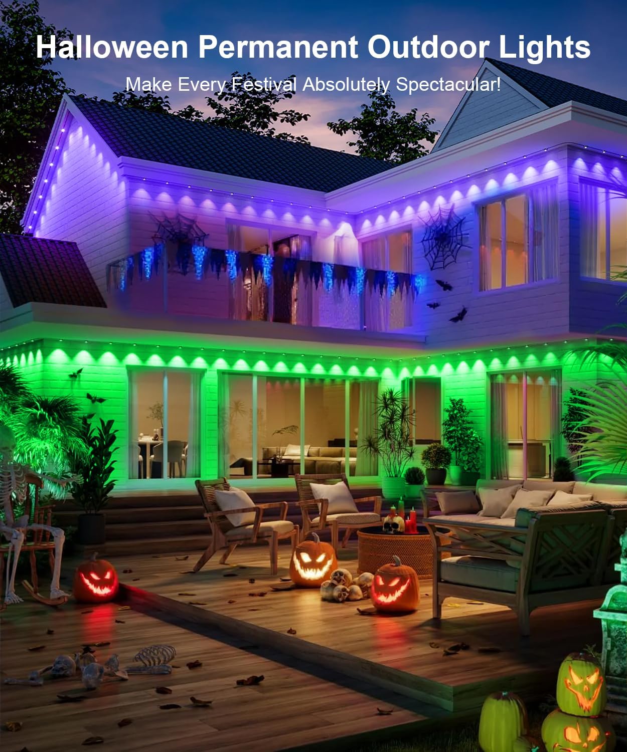 Fussion 400ft Permanent Outdoor Lights for House, 2025 Smart RGB LED Outside Lights with Remote Control, IP67 Waterproof Eternity Eaves Lighting for Christmas, Halloween, Holiday, Party, Daily