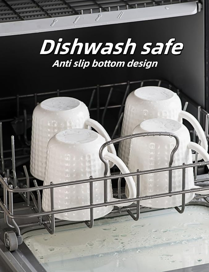 Ceramic Coffee Mugs 15 oz, Large Waffle Embossed Mug Set, Coffee Cups for Latte, Cappuccino, Cocoa, Tea, Mocha, Milk, Housewarming Wedding Present,Microwave & Dishwasher Safe - Set of 4 (White)