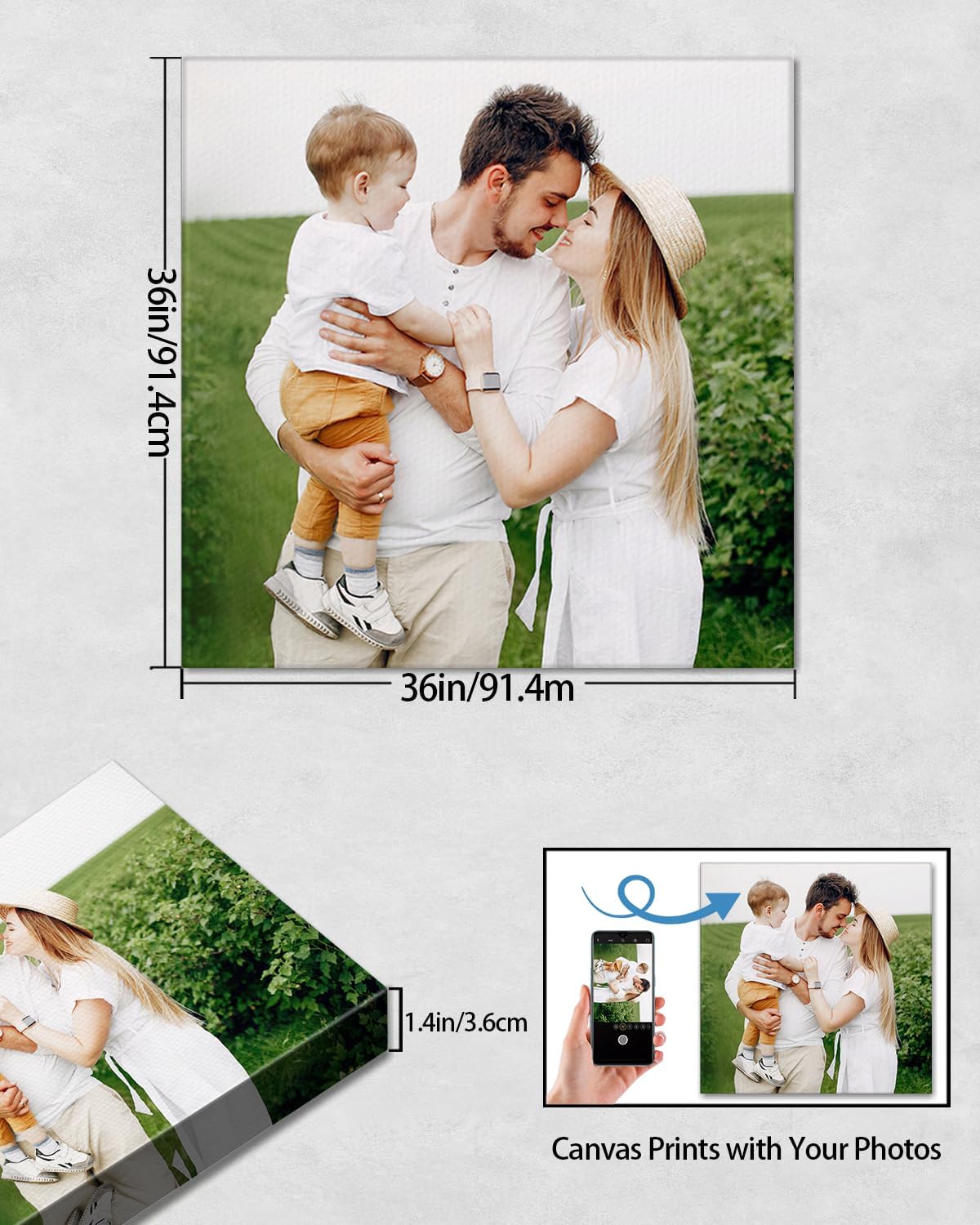 Personalized Custom Canvas Wall Art, Custom Canvas Prints with Your Photos for Living Room, Bedroom, Wedding Pet Baby Family Photo Framed Wall Art, Customized Photo Gift for Family，Friend，Lover，Pet (36L" x 36W")