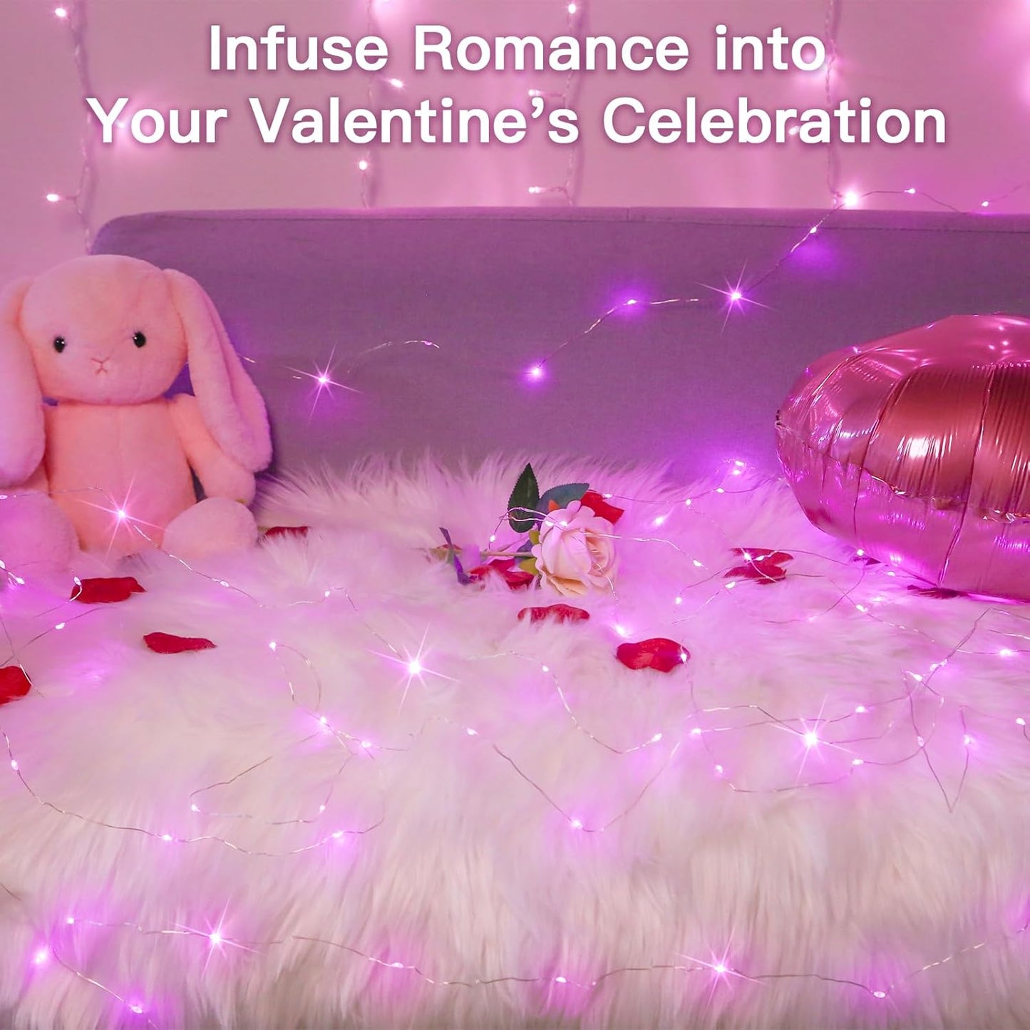 suddus Pink Fairy Lights Battery Operated Outdoor Waterproof, 33ft 100 Led String Lights with Remote, Twinkle Lights for Bedroom, Dorm, Tapestry, Christmas, Party Decorations