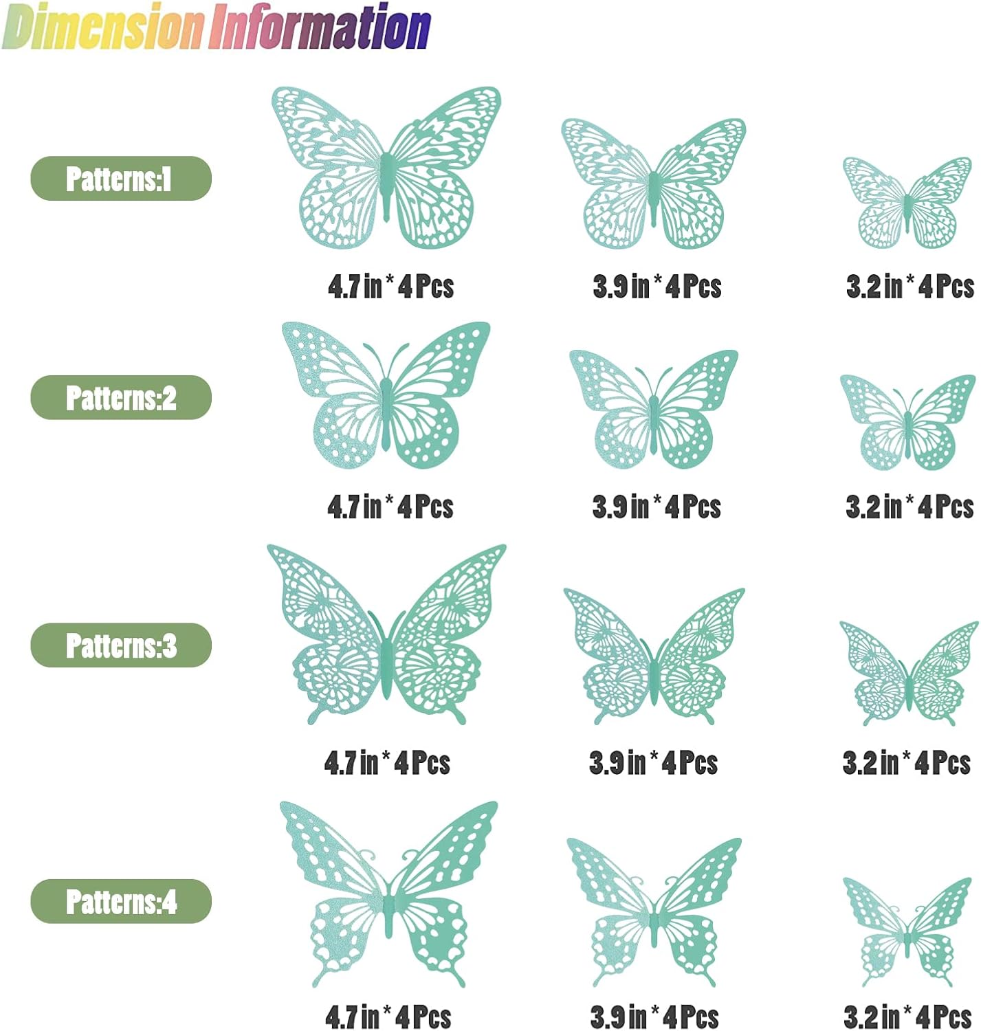 SAOROPEB 3D Butterfly Wall Decor 48 Pcs 4 Styles 3 Sizes, Butterfly Birthday Decorations&Butterfly Party Decorations&Butterfly Cake Decorations-Removable (Pale Turquoise)