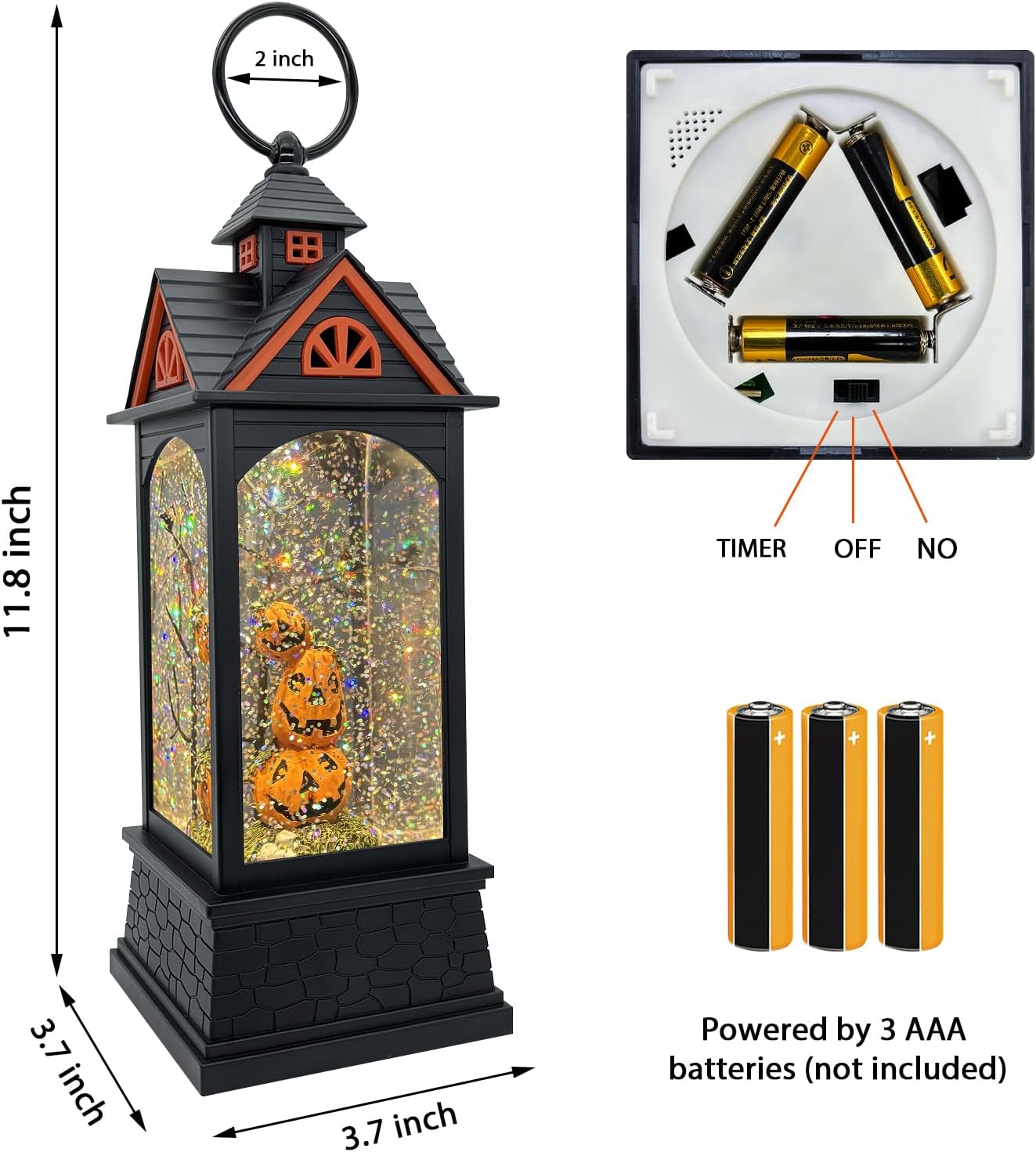 Halloween Snow Globe Lantern with 6 Hour Timer,Halloween Decorations Indoor for Home,Halloween Decor,USB or Battery Powered for Halloween Lanterns,Halloween Pumpkin Lantern