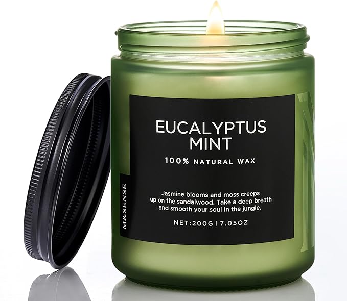 M&SENSE Eucalyptus & Mint Candles for Home Scented, Clean Non Toxic Aromatherapy Candle Gift 7.05oz 50 Hours Burn for Stress Relief Meditation Yoga Relaxing SPA
