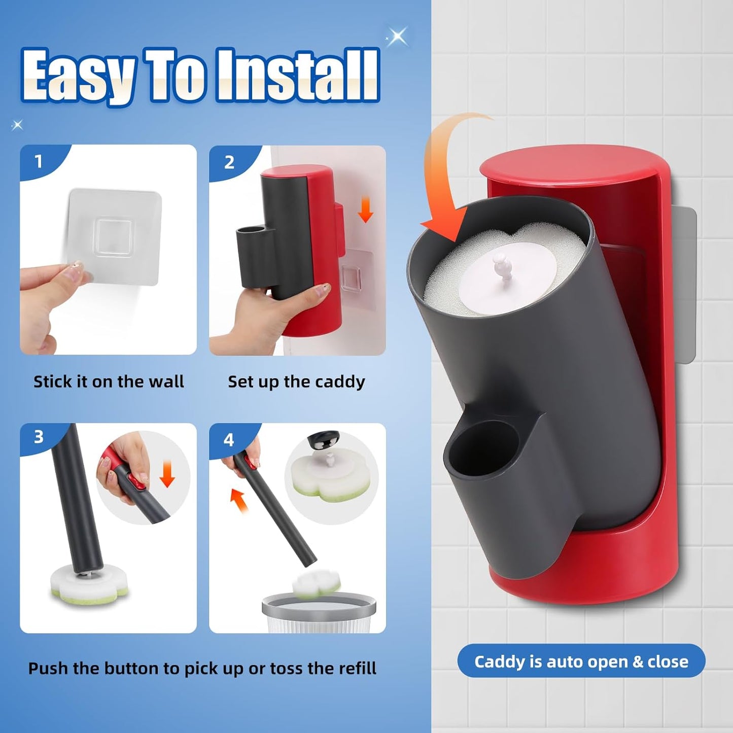 Disposable Toilet Brush Cleaning System with Wand Cleaner Refills,Toilet Cleaning Stick,Wall Mounted Toilet Wand Kit,60 Disposable Toilet Bowl Brush for Sink Bathtub Wash Basin (Green)