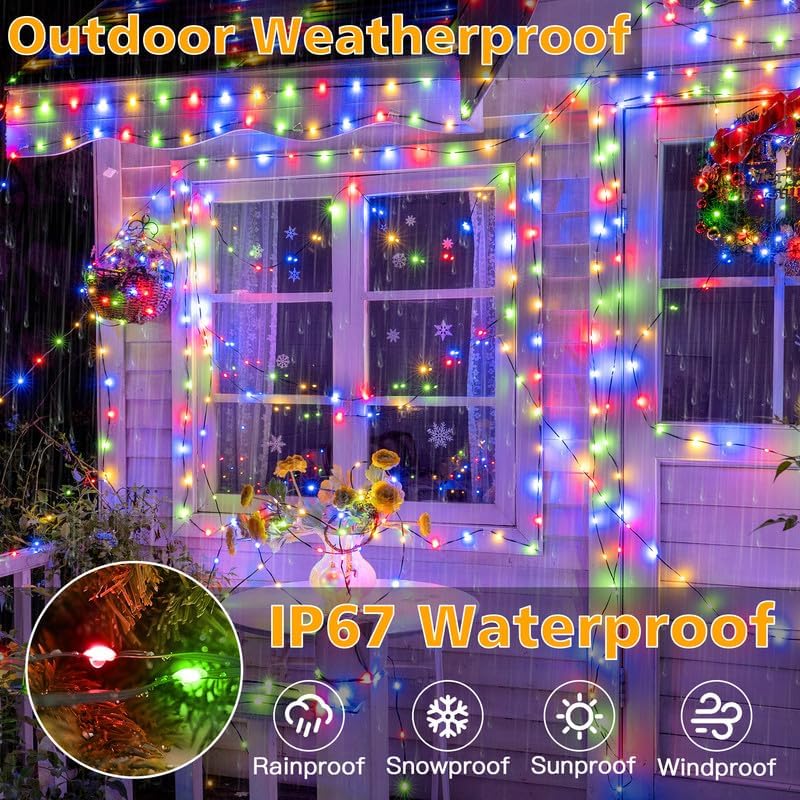 Ollny Christmas Lights, 198 FT 600 LED Outdoor Waterproof Plug in Christmas Tree Lights with 8 Modes Remote Timer, String Lights for House Yard Outside Indoor Xmas Decorations Multicolor
