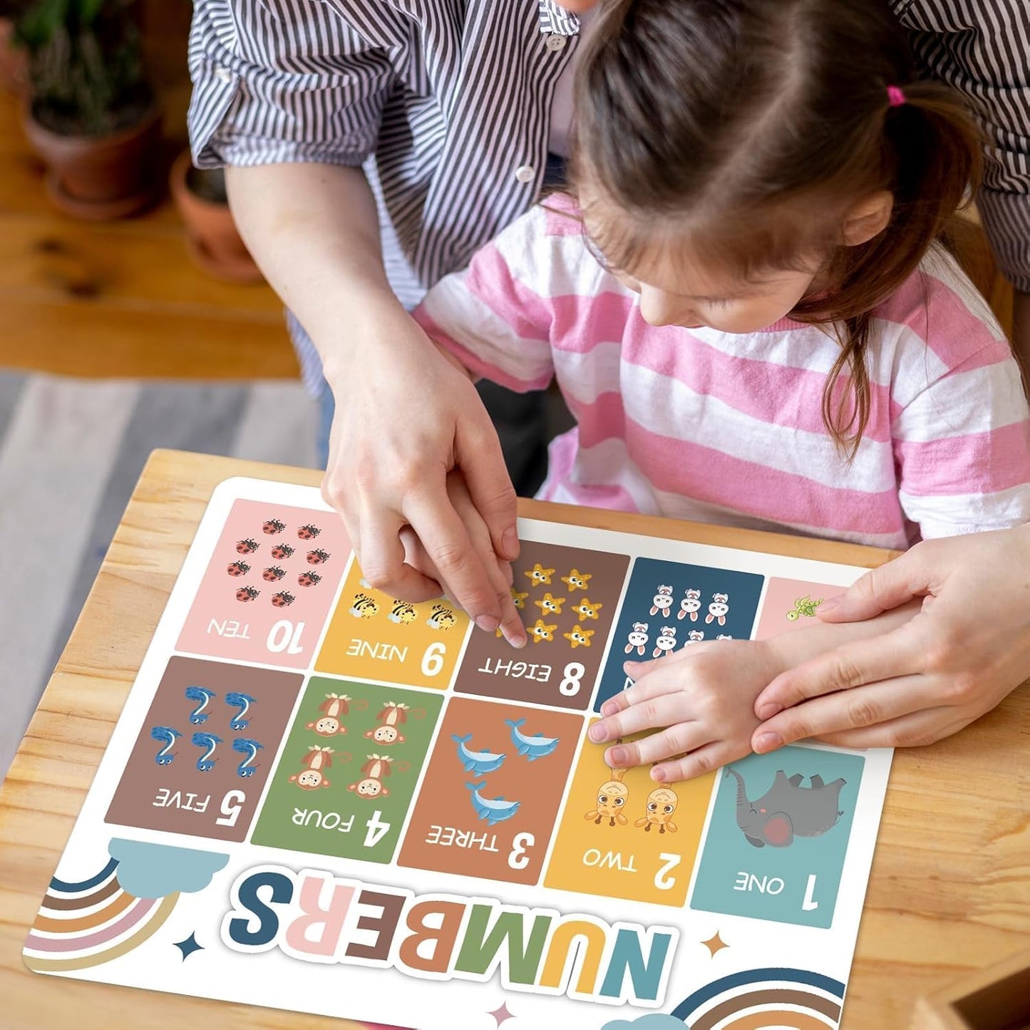 Educational Preschool Kids Placemats Set of 6 Boho Plastic Table Mats Toddler Children Montessori Place Mats for Kids Washable Holiday Desk Decoration for Indoor Outdoor Party Kitchen Dining Table