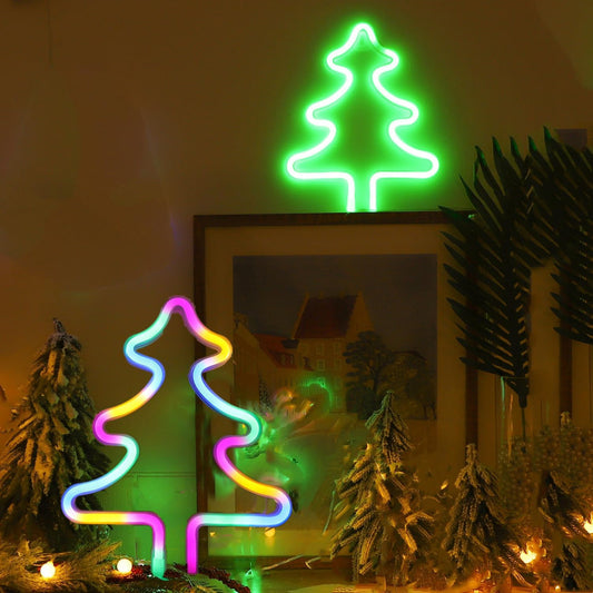 Christmas Tree Neon Light Signs for Bedroom Bedside Dorm Wall Decor,Neon Light up Christmas Decor LED Night Lights Table Ornaments Gifts for Kids Friends Christmas Party,Battery Powered or USB Powered