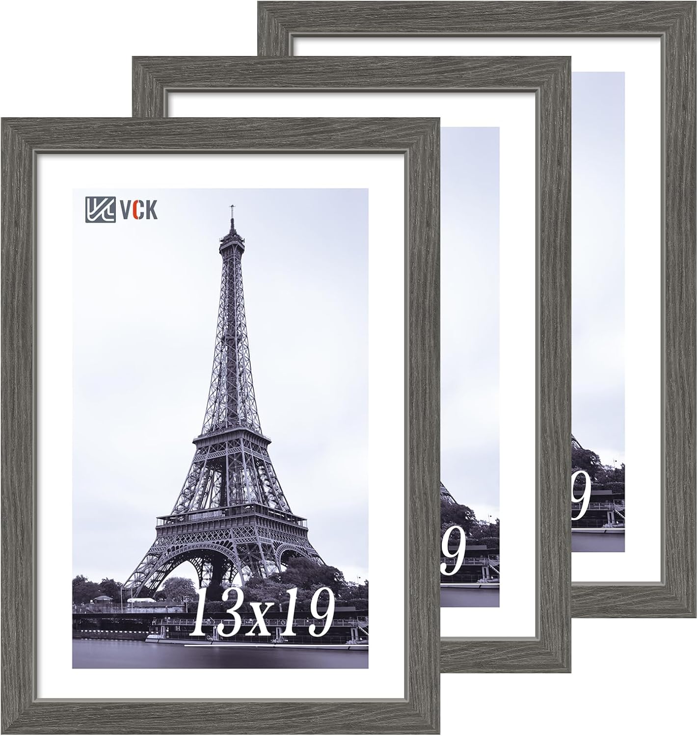 VCK 13x19 Picture Frame Set of 3, Gray Solid Wood Poster Picture Frame, Exclusive Wood Grain, Wall Mounting Hanging