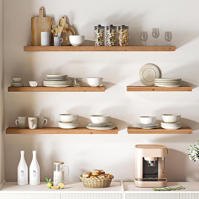 Floating Shelves for Wall, USA-Sourced Fir Wood 48 Inch Wall Shelves Set of 1, Natural Rustic Solid Wooden Floating Shelves Wall Mounted, Nursery Book Storage Shelf, Display Shelf for Bathroom