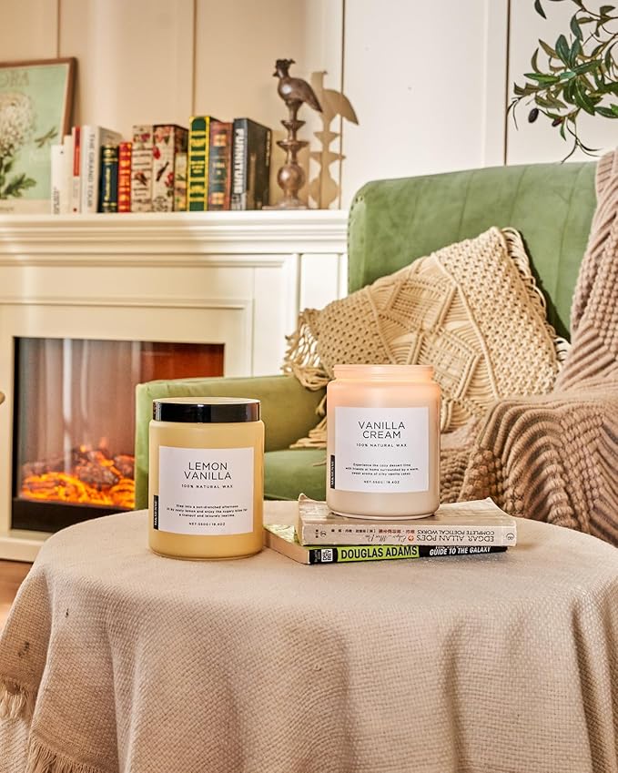 M&SENSE Candles Lemon Vanilla Scented, 19.4oz 110 Hours Long Lasting for Home 2 Wick Natural Soy Wax Non Toxic Candles in Glass Jar, Stress Relief Gifts for Women and Men