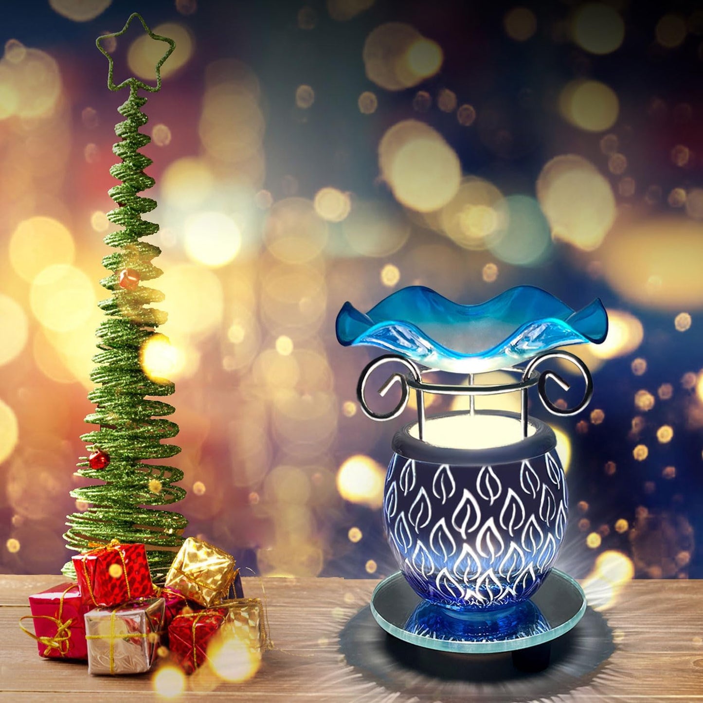 HUNANBANG Electric Scented Wax Warmer with Auto Off Timer - Candle Wax Melt Warmer Fragrance Burner (Candlelight-Blue)