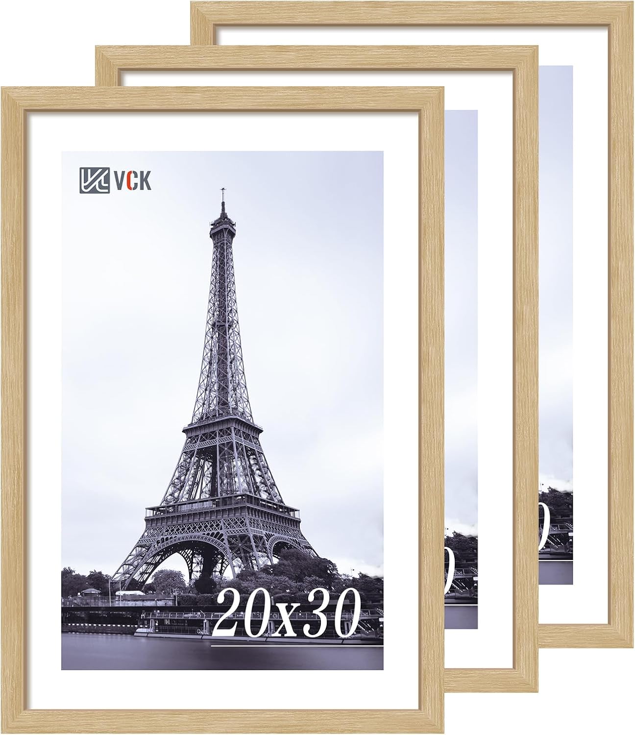 VCK 20x30 Oak Wood Frame for Poster & Picture, Natural Solid Wood Photo Frames 3 Pack, Wall Mounting Hanging