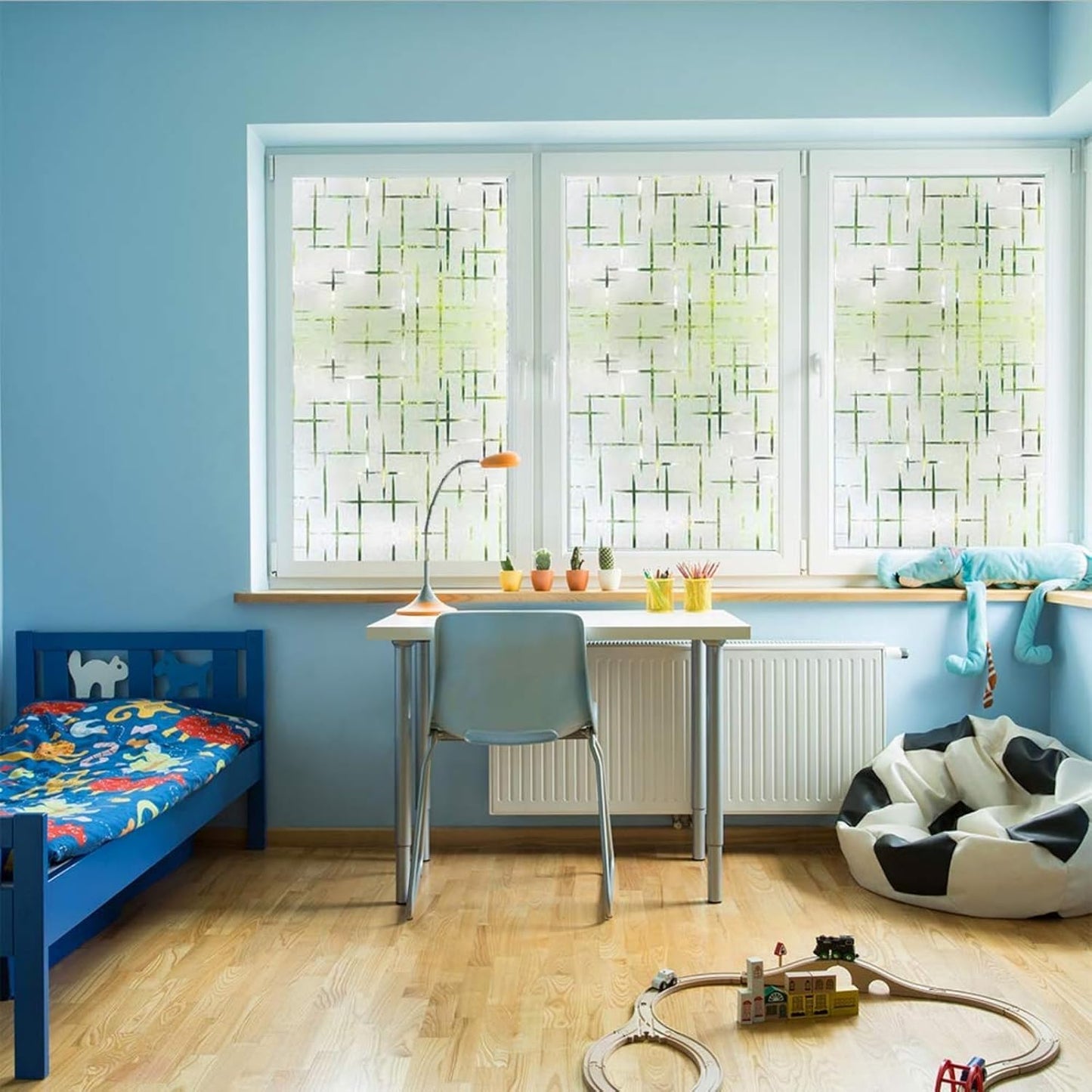 Finnez Frosted Window Film Non-Adhesive, Frosting Privacy Film for Glass Windows, Self Static-Cling Decorative Window Cling for Home Office UV Protection Cross Pattern, 35.4 x 78.7 inches