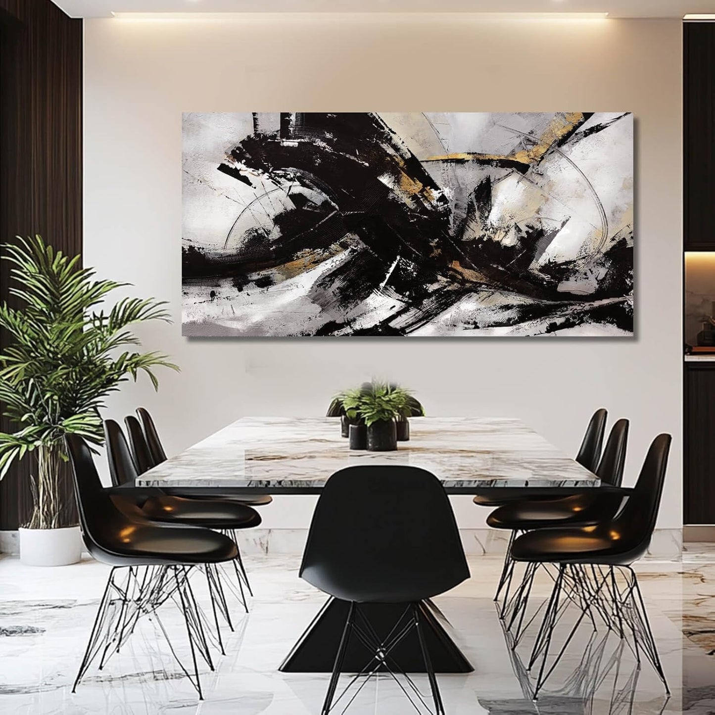 Black Art Abstract Wall Pictures Canvas Wall Art Grey Wall Decor Vintage Artwork Poster Prints Art for Office Hotel 24"x48"