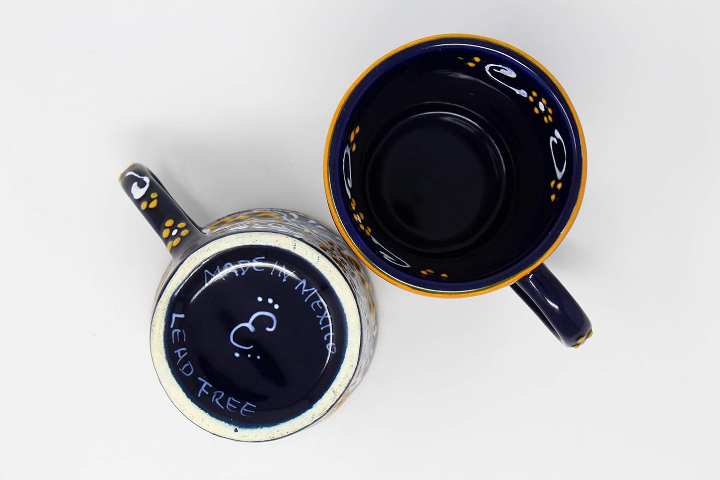 Encantada Handmade Hand-Painted Authentic Mexican Pottery Mugs (2-Pack, Blue Helecho)