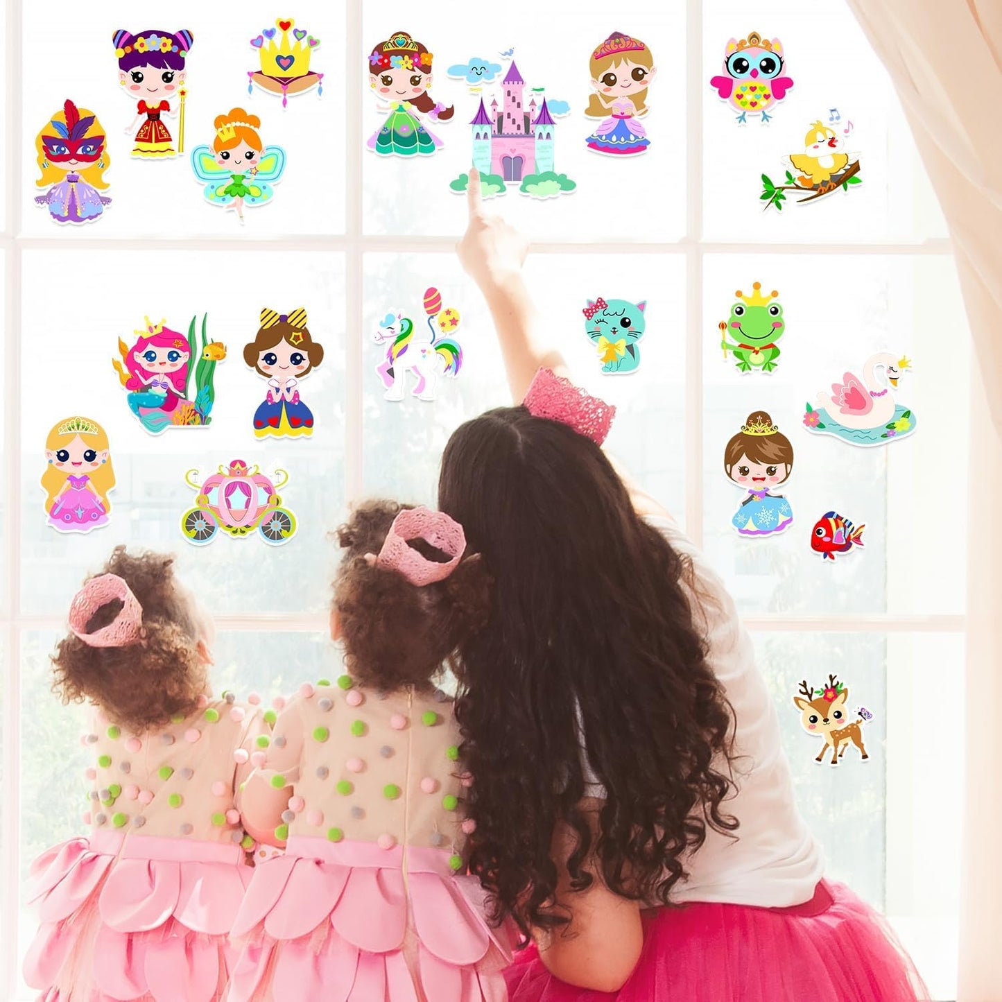 Window Clings Stickers for Kids Window Gel Clings Decals Thick Gel Clings Toddlers and Adults Classroom Home Nursery Airplane Birthday Party Supplies (Princess1)