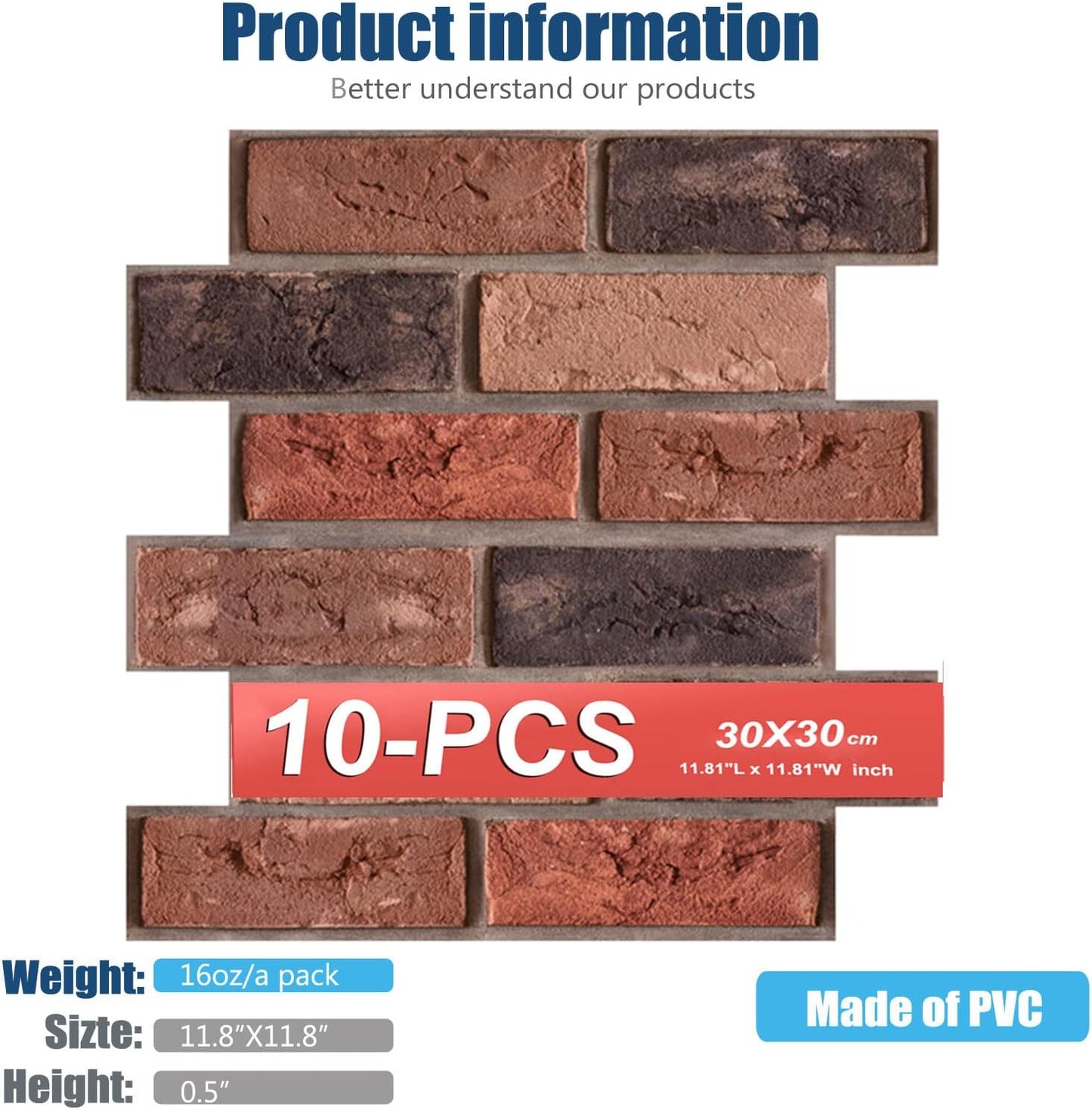 Faux Brick Wall Panels,3D Wall Panel Peel and Stick,Brick Wallpaper,Faux Brick Foam Self Adhesive Textured Medieval for Living Room Bedroom Cover 8.46.Sq.Ft. 10 PCS 11.8 x 11.8 Inch.