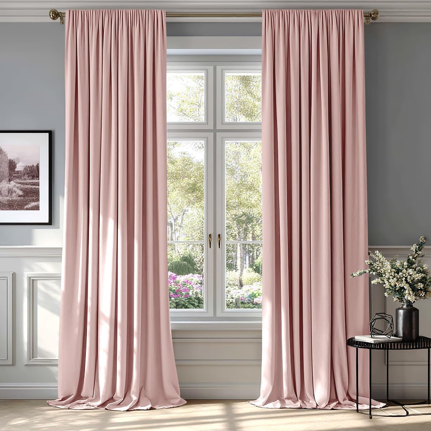 MIULEE Baby Pink Velvet Curtains Thermal Insulated Blackout Curtain Drapes for Bedroom Living Room Darkening 90 Inches Long Curtains Panels Rod Pocket Set of 2