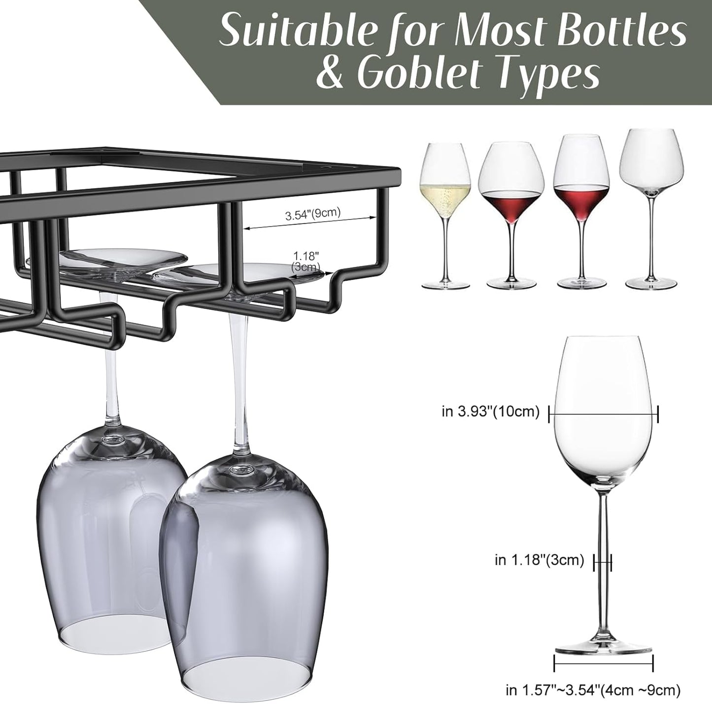 Xverycan Wine Glass Rack Under Cabinet, 12 Row Extreme Large Stemware Hanger, Metal Wine Goblet Holder, DIY Bar Glass Storage Rack for Bar Counter, Kitchen, Screws Included
