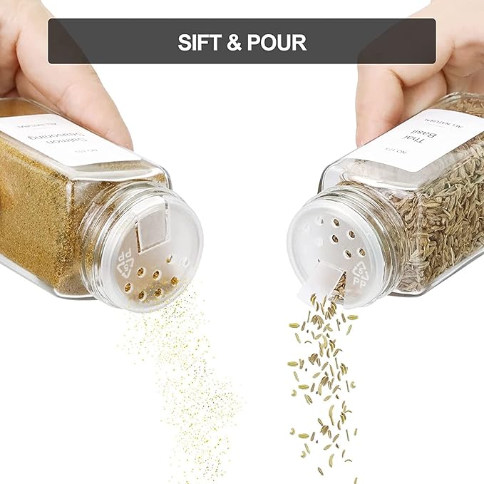 Spice Drawer Organizer with 18 Spice Jars,216 Labels,50 Non-slip Rubber, Bamboo 4 Tier Seasoning Rack Tray Insert for Kitchen Drawers,Cabinets,Countertop,9" Wide x 15.8" Deep