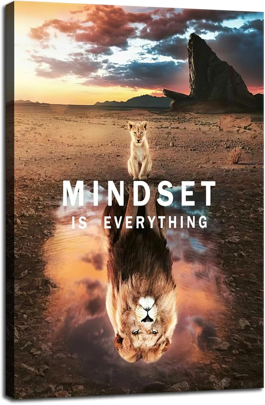Mindset is Everything Inspirational Canvas Wall Art Motivational Painting Inspiration Quotes Success Posters Prints Artwork Modern Gym Home Office Decor Framed Ready to Hang[24" W x 36" H]