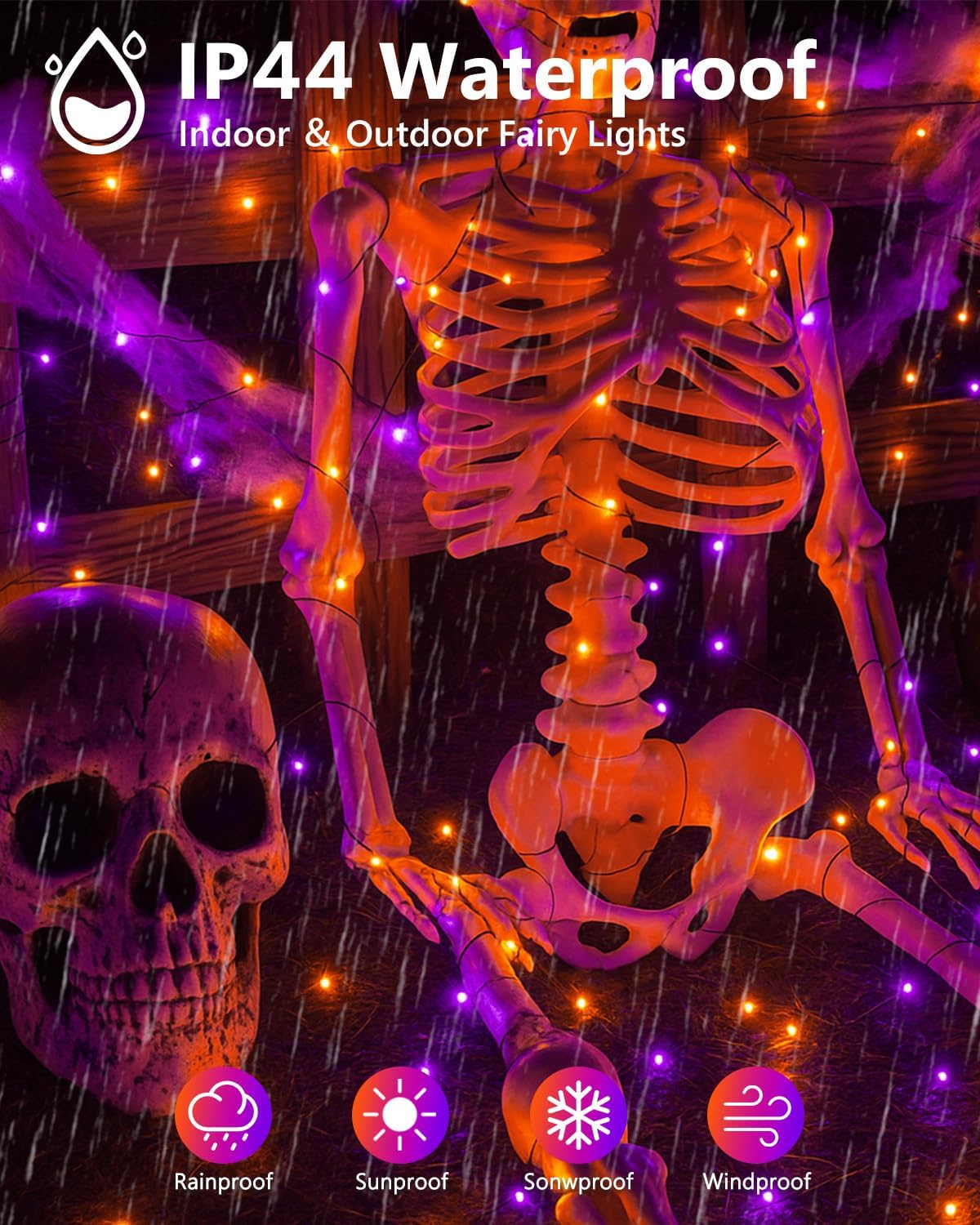 4 Pack 60LED Orange & Purple Fairy Lights Battery Operated with Timer, 20FT Waterproof Halloween Lights Outdoor Indoor, Black Wire String Lights for Bedroom, Party, Centerpiece, Halloween Decorations