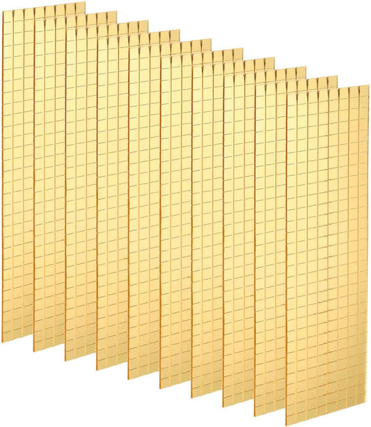 HARFINGTON 10 Sheet 4800 Pieces Self Adhesive Mirror Mosaic Tiles 5x5mm Small Square Mirror Tiles Sticker Disco Ball Stickers Mini Glass Tiles for DIY Craft Party Home Decoration, Gold