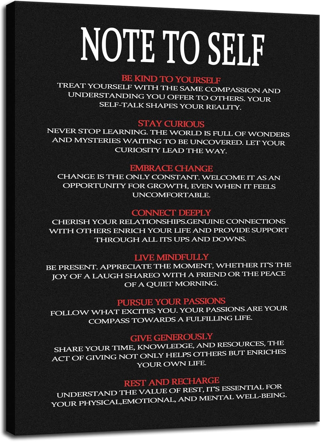 WYJDFART Printed Modern Artwork NOTE TO SELF Motivational Wall Art for Office Living room Bedroom Home Inspirational Canvas Poster Framed Ready to Hang[30" W X 40" H]