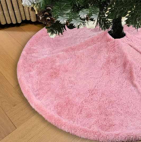 AISENO 48 Inch Christmas Tree Skirt Faux Fur Pink Bright Silk Shiny Decoration for Christmas Tree Plush Merry Christmas Decorations Decor