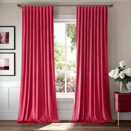 MIULEE Hot Pink Velvet Curtains 90 inches 2 Panels - Luxury Room Darkening Window Drapes for Bedroom Living Room Thermal Insulated Super Soft Blackout, Back Tab Rod Pocket Pinch Pleated, W52 x L90