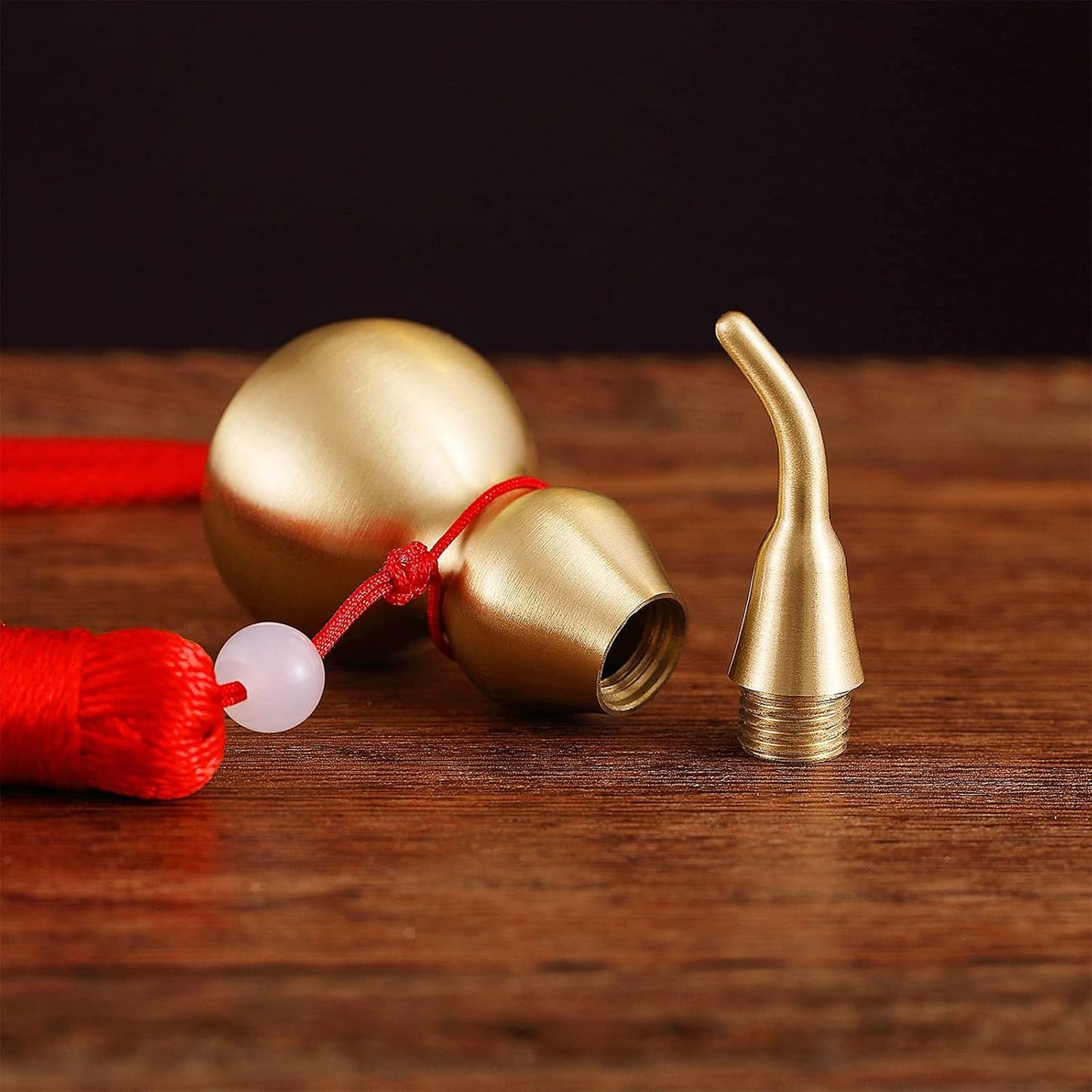 Feng Shui Brass Wu Lou Golden Gourd with Red Luck Strip Treasure Pendant for Bedroom,Car Hanging Ornaments,Fortune Protection,Hu Lu Bring Good Luck Safty Success,2.75inch Tall,Full Brass