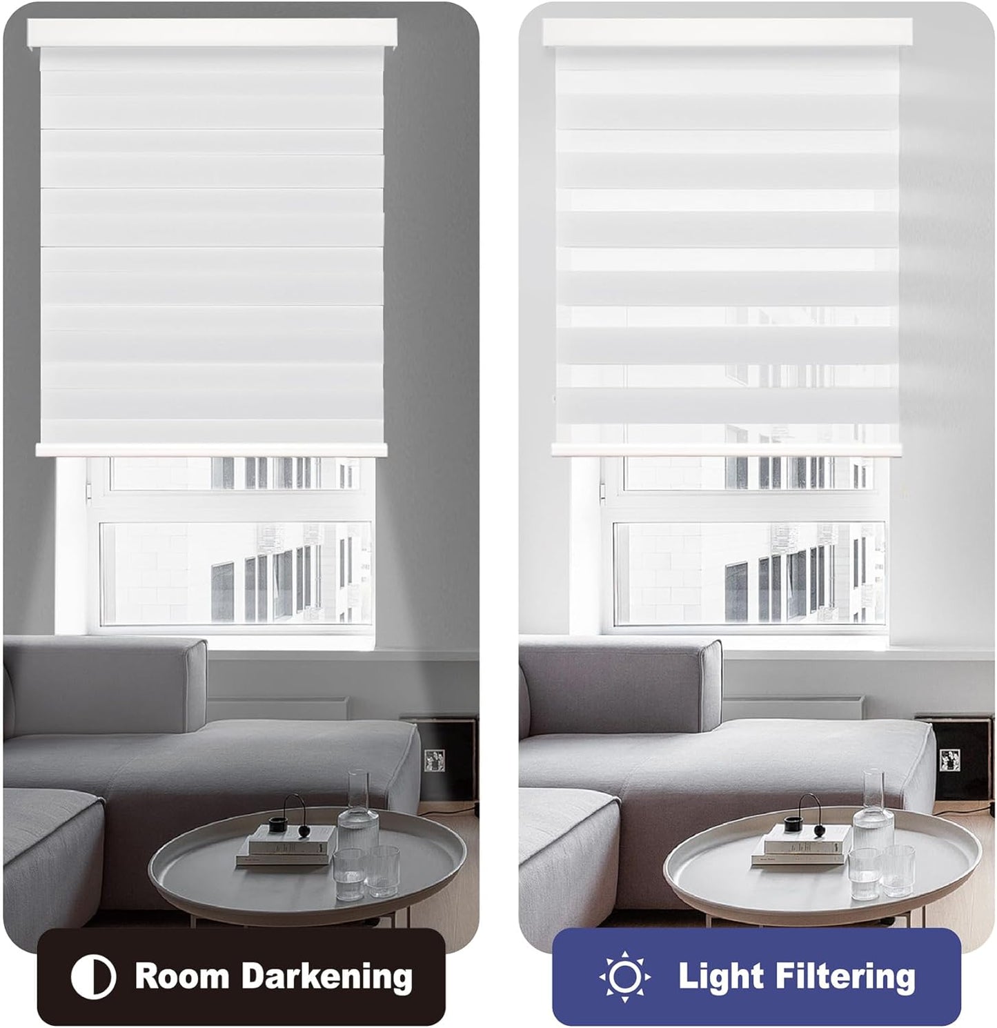 HESTIA Cordless Zebra Blinds Light Filtering Roller Shades UV Blocking Blackout Privacy Indoor Window Shades for Home Office Day and Night, Beige,30" W x 48" H